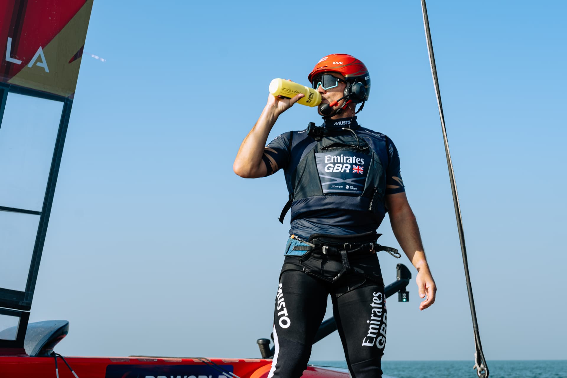 Emirates GBR sailor hydrating on the boat