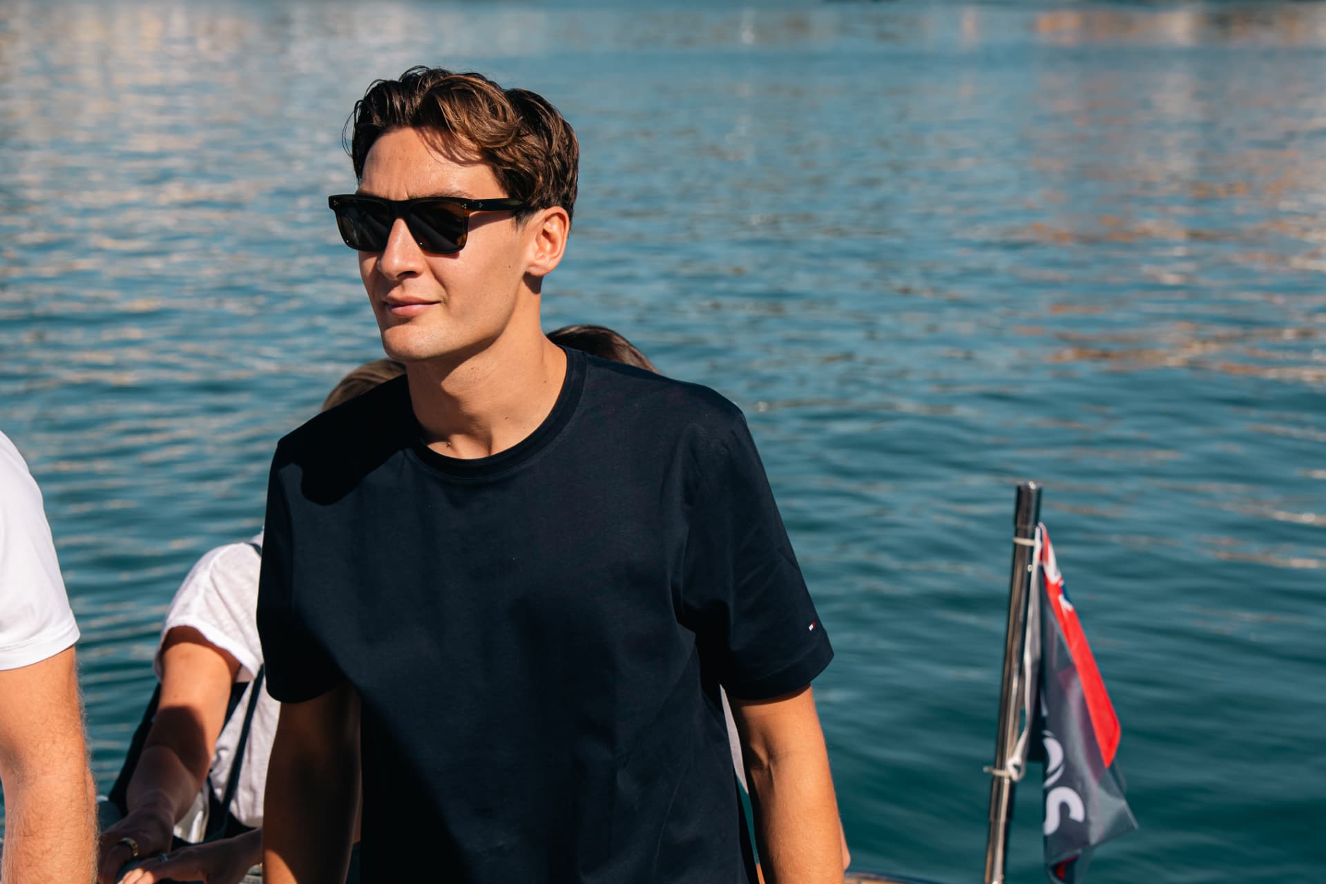 George Russell on the water with the INEOS Britannia team
