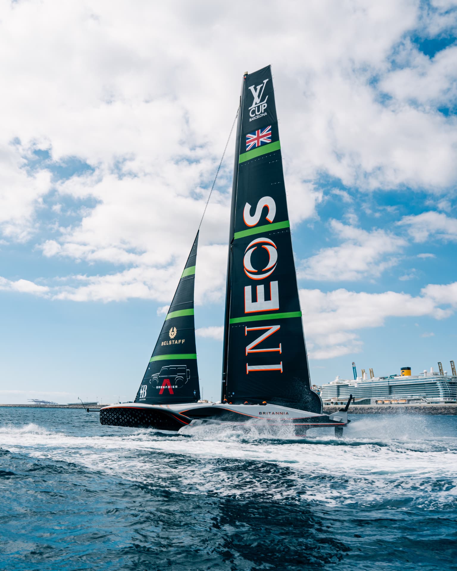 INEOS Britannia foiling at the Louis Vuitton Cup