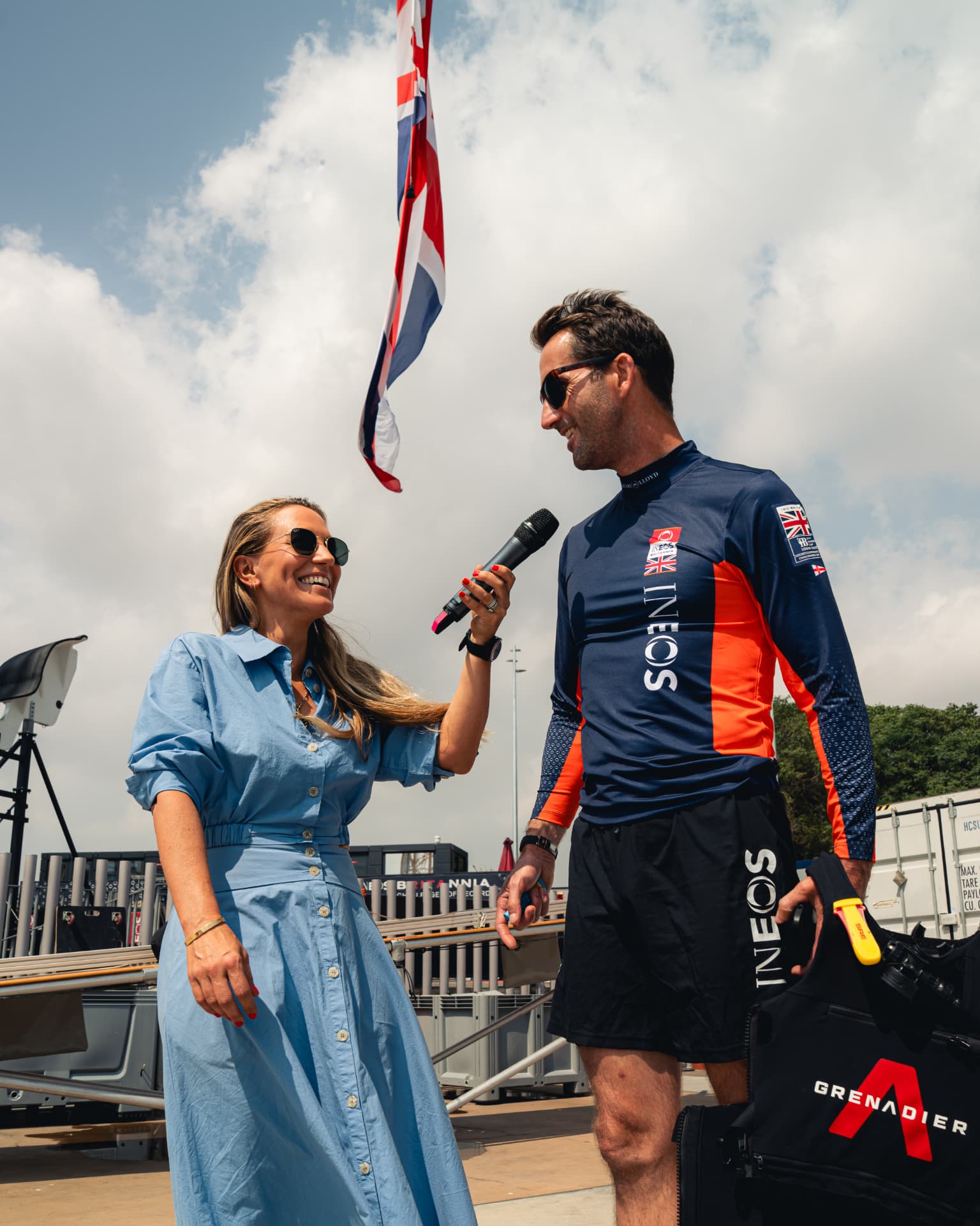 Sir Ben Ainslie interviewed dockside at the team base