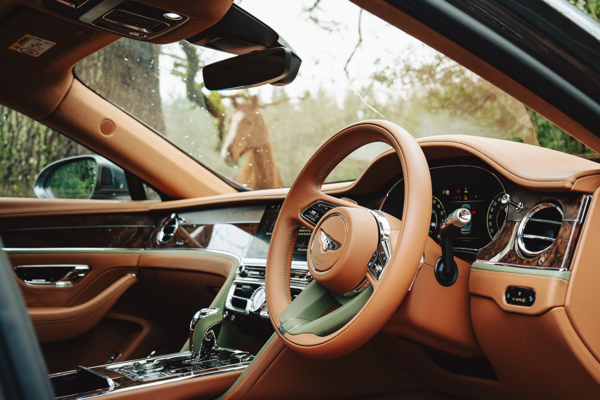 Bentley tan leather interior and steering wheel