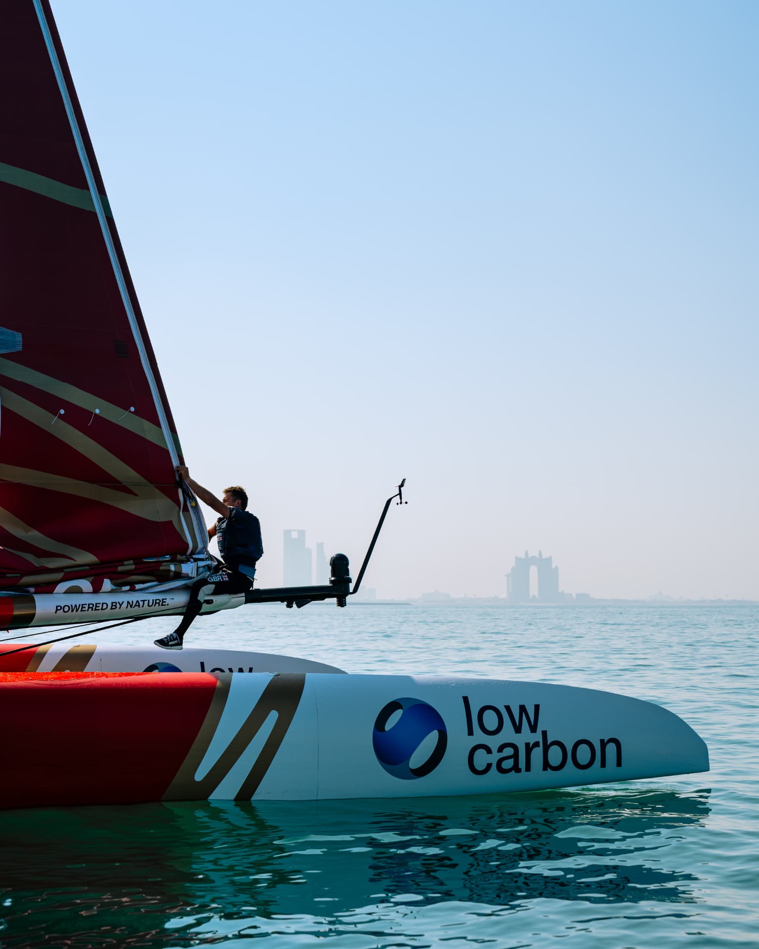 Emirates GBR F50 catamaran on the water